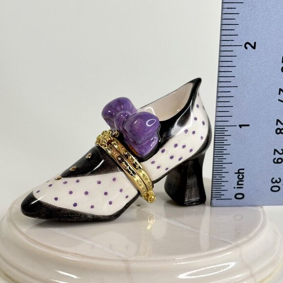 Porcelain Hinged Trinket Box Mud Pie Pillbox Fashion Set Hat Shoe Purse Vintage - Picture 8 of 11